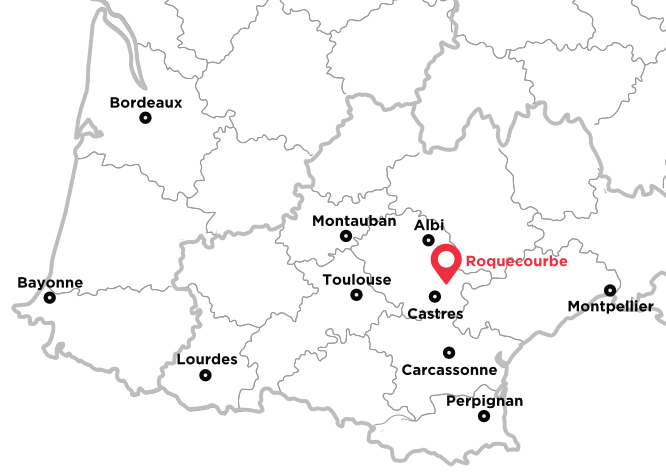 Location map of Roquecourbe in the Tarn, between Castres and Albi